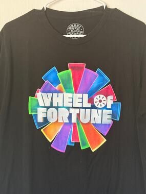 Vintage Vibe Wheel of Fortune Logo Burst Black T-Shirt Large